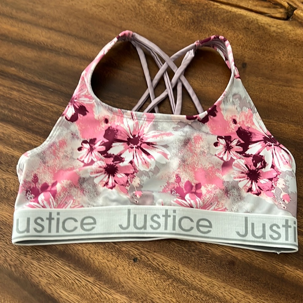 JUSTICE FLORAL CRISSCROSS SPIRTS BRA SIZE 32